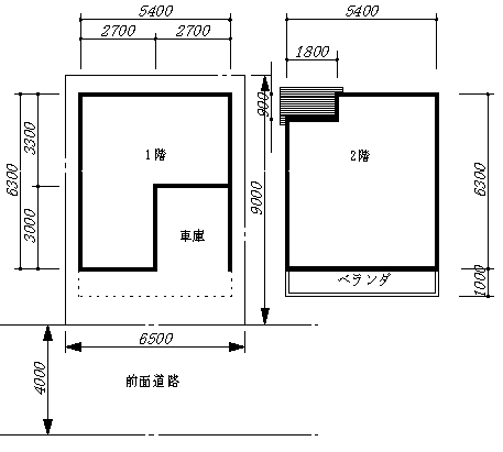 この図を例に、建築面積と延べ床面積の計算
